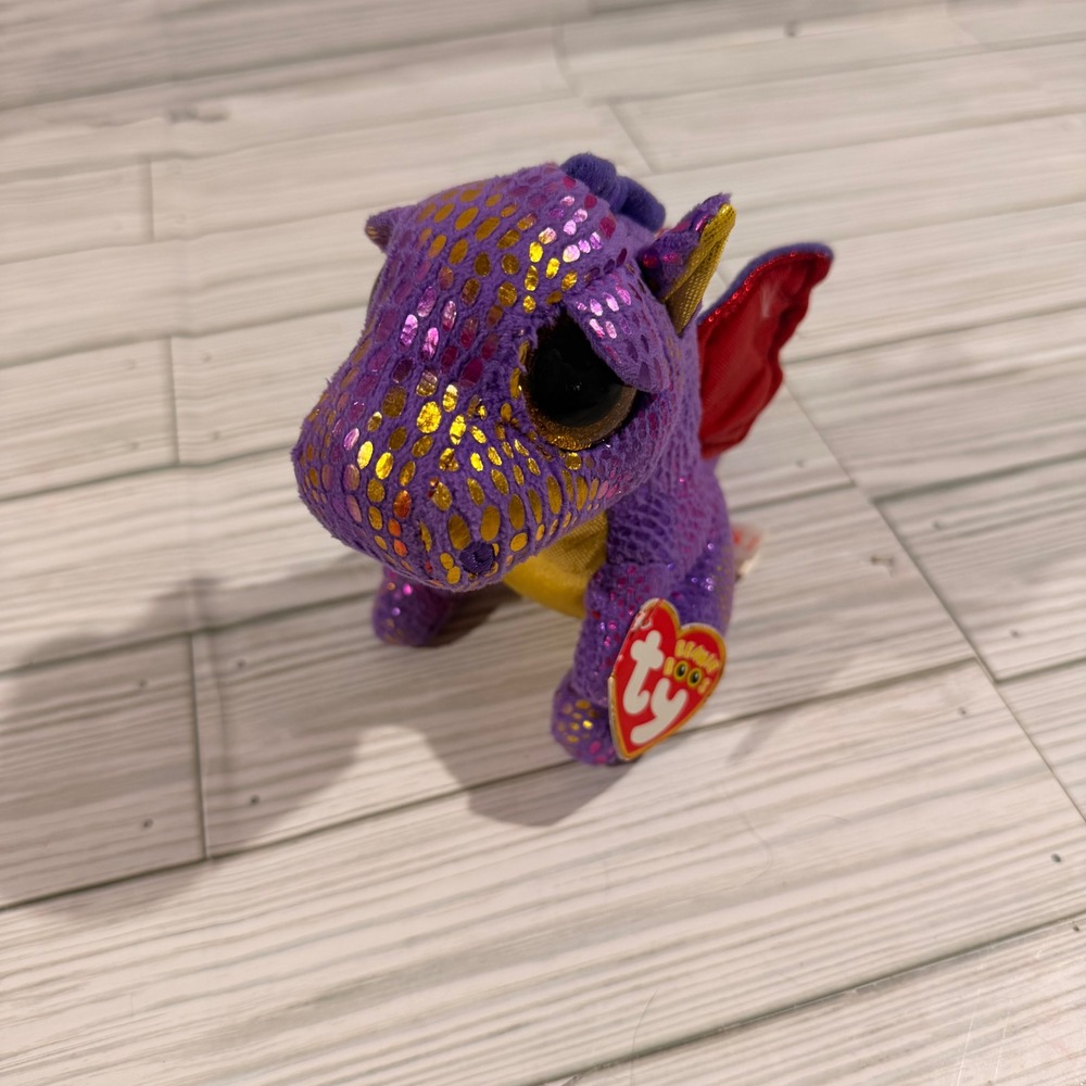 Ty Beanie Boos Spectra Purple Dragon Plush Metallic Scales Red Wings 6 inch